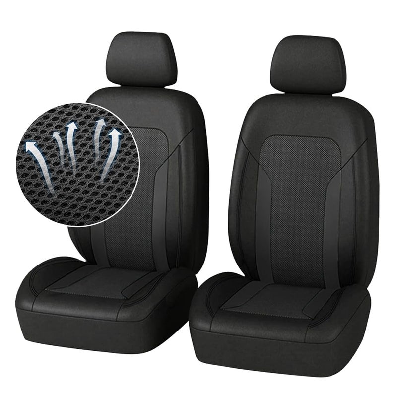 carleef 4PCS Cooling Car Seat Covers Breathable Front Seat Covers with Mesh Construction and Foam Padding Car Seat Protector to Reduce Back Sweating Universal Car Interior for Car SUV (Black) - Image 1